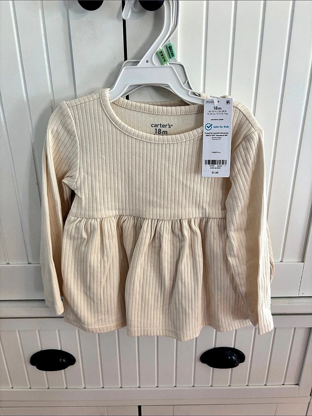 Carter's Toddler Girl Long-Sleeve Peplum Top - Cream Ribbed Long Sleeve Dress in